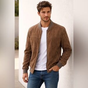 Quince Suede Leather Bomber Jacket Brown Size L